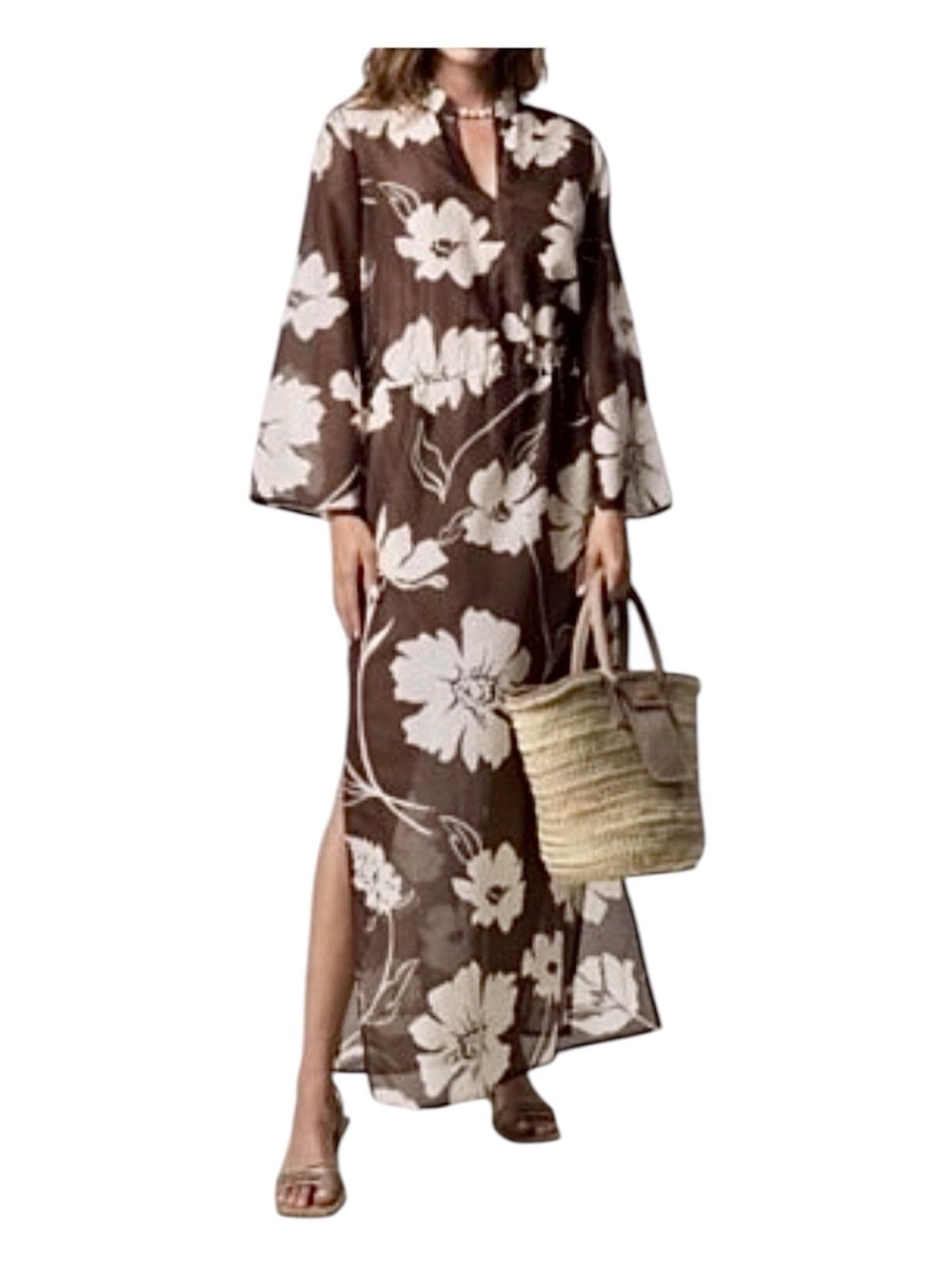 NWT Tory Burch Daisy Caftan in 🟤 ⚪️ Size Large